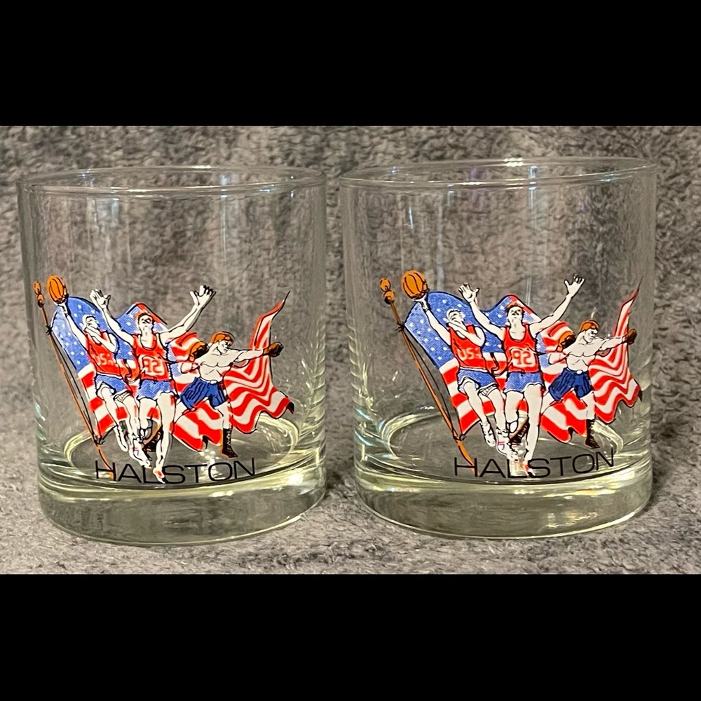 Halston 1992 Team USA Summer Olympics Barcelona Spain Rocks Tumblers Set of 2.